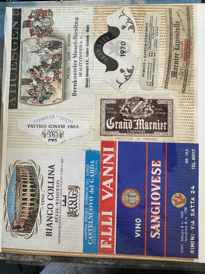 Álbum de recortes de 50+ etiquetas vintage de vino licor cerveza colección internacional RARA Foto 2 de 4