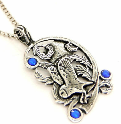 Blau Kristall Eule Vogel Anhänger Halskette Weisheit Amulett Feuer & Eis Fantasy Gothic