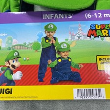 Luigi Super Mario Halloween Costume Jumpsuit Hat Size 6-12 Months Baby Disguise
