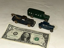 3 NICE VINTAGE 1920'S TOOTSIETOY HUBLEY TOY CARS FAGEOL BUS CAST IRON TOW TRUCK