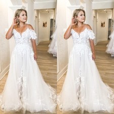 Boho Wedding Dresses Off The Shoulder Lace Appliques A Line Bridal Gown