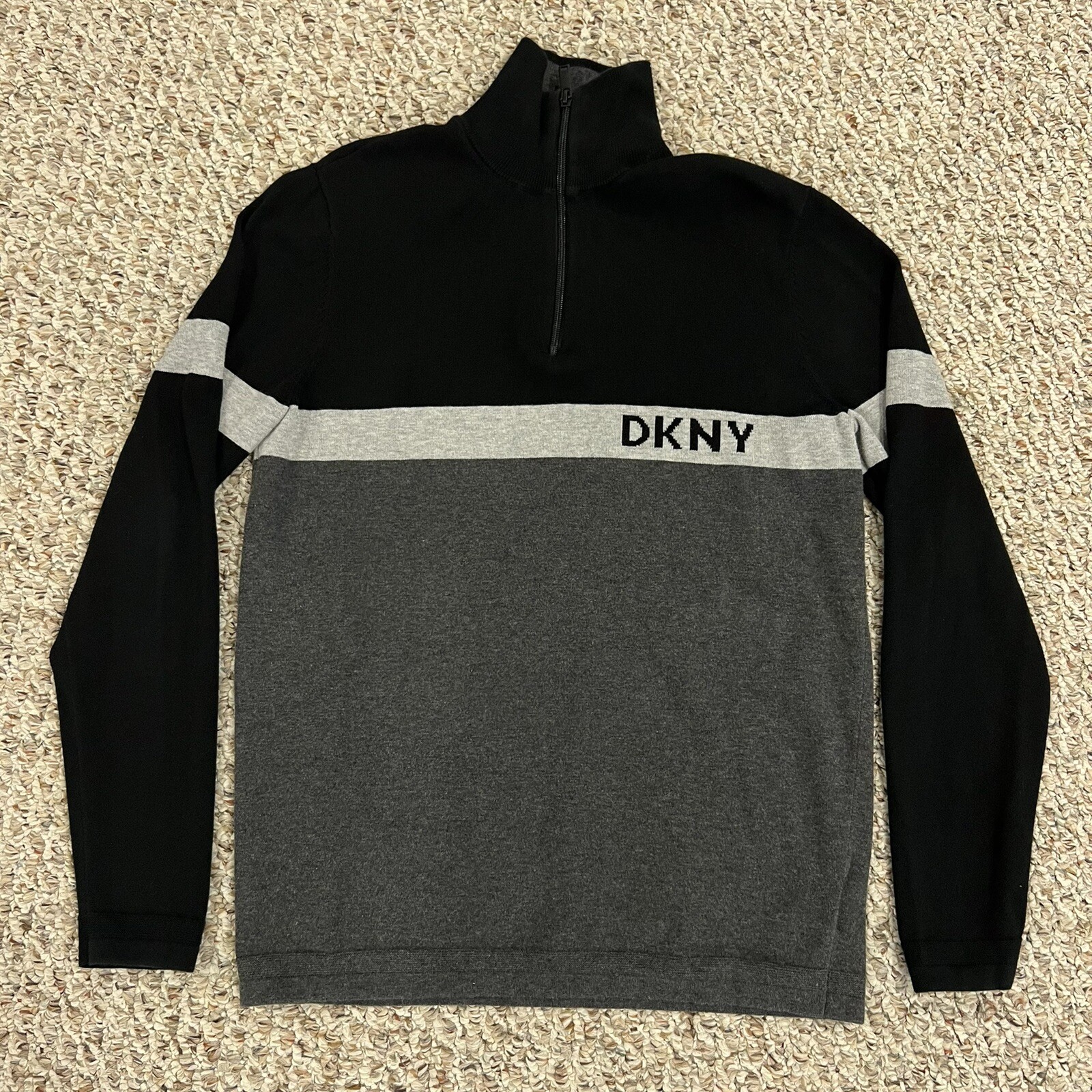 Black Dkny Strickpullover Dkny Pullover Mens 1/4 Zip Long Sleeve Shirt