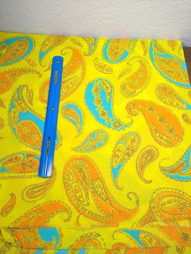vintage fabric cotton poly blend material PAISLEY orange yellow turquoise 70s 2+ - Picture 2 of 8