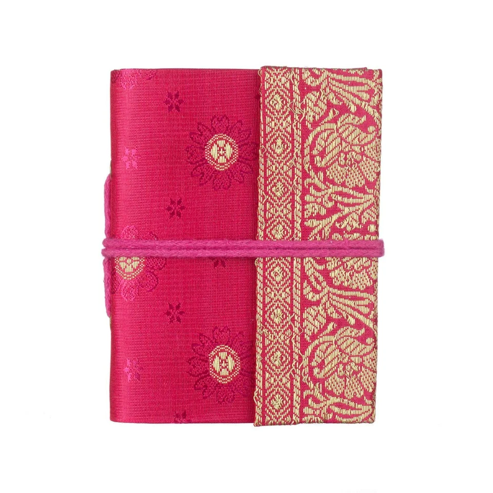 Sari Fabric Pocket Notebook Diary, 6 Colours 8cm x 10.5cm Unlined Recycled Paper - Image 4 of 4
