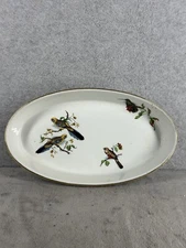 Vintage PILLIVUYT Porcelain EXOTIC BIRDS Oval AU GRATIN BAKING DISH 14.5"