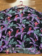 4X - PARADISE FOUND TOM SELLECK PURPLE PARROT HAWAIIAN SHIRT - GOOD CONDITION!!