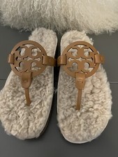 NEW Tory Burch Women's Size US 7.5 Miller Cloud Shearling Sandals, Perfect Tan