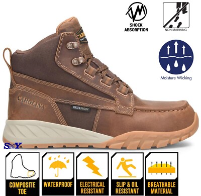 Men's Carolina Boots Waterproof Composite Moc Toe Slip Resistant EH ASTM Rated