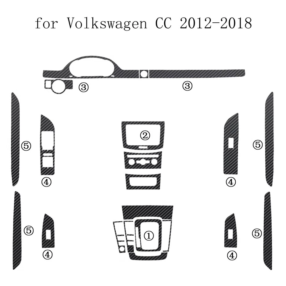 For Volkswagen CC 2012-2018 3D Carbon Fiber Pattern Interior DIY Trim Decals - Изображение 4 из 4