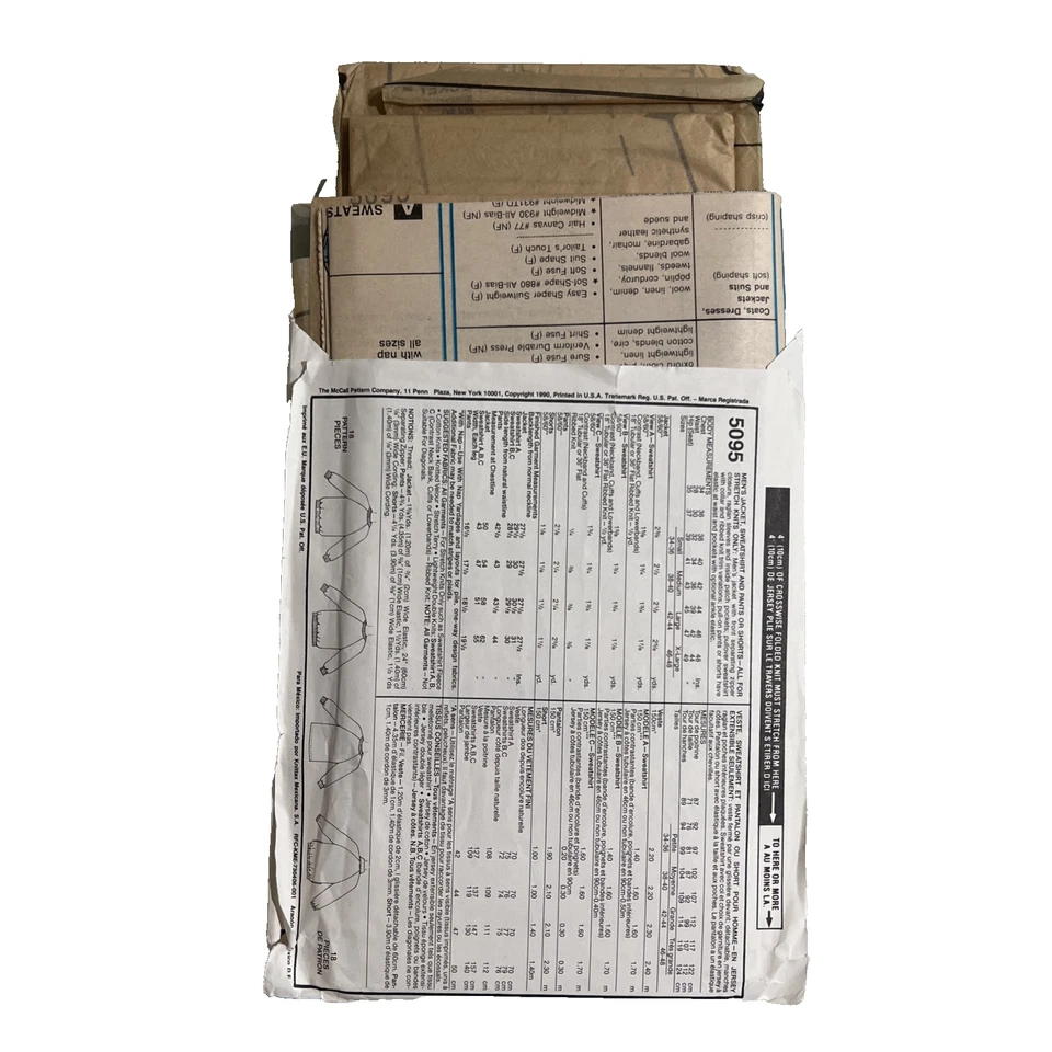 McCalls 5095 Hombres Chaqueta Tejida Elástica Sudadera Pantalones Cortos Talla 38-40 Sin Cortar Foto 2 de 2