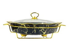 15Inch Black Marble Oval Chafing Dish Buffet Warmer Wedding Party with Stand