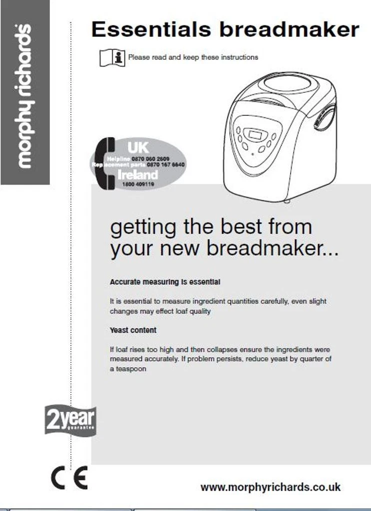 Morphy Richards Bread Machine Manual 48286 48290 48295 48300 48319 48320 48321
