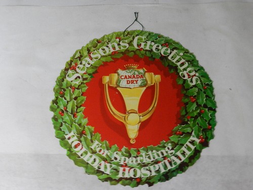 VINTAGE ADVERTISING SIGN- 1970'S CANADA DRY CHRISTMAS WREATH SIGN- VINTAGE DINER