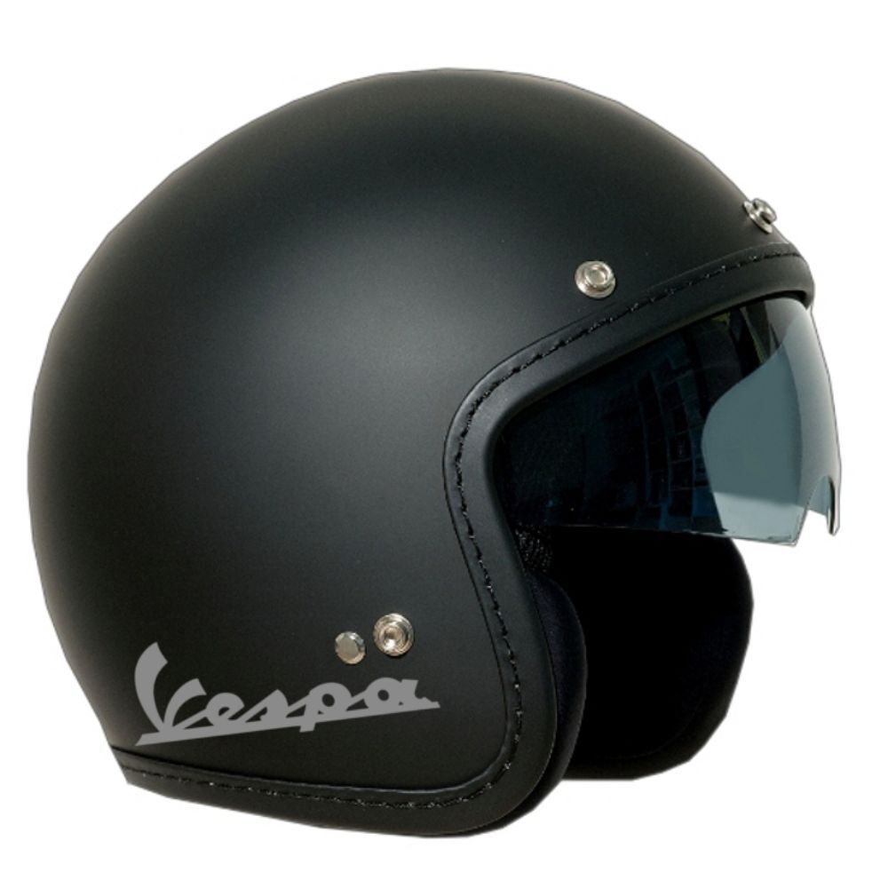 CASCO JET OLD ONE NERO SATINATO VISIERA A SCOMPARSA LOGO VESPA ARGENTO