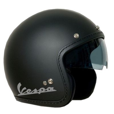 CASCO JET OLD ONE NERO SATINATO VISIERA A SCOMPARSA LOGO VESPA ARGENTO |  eBay