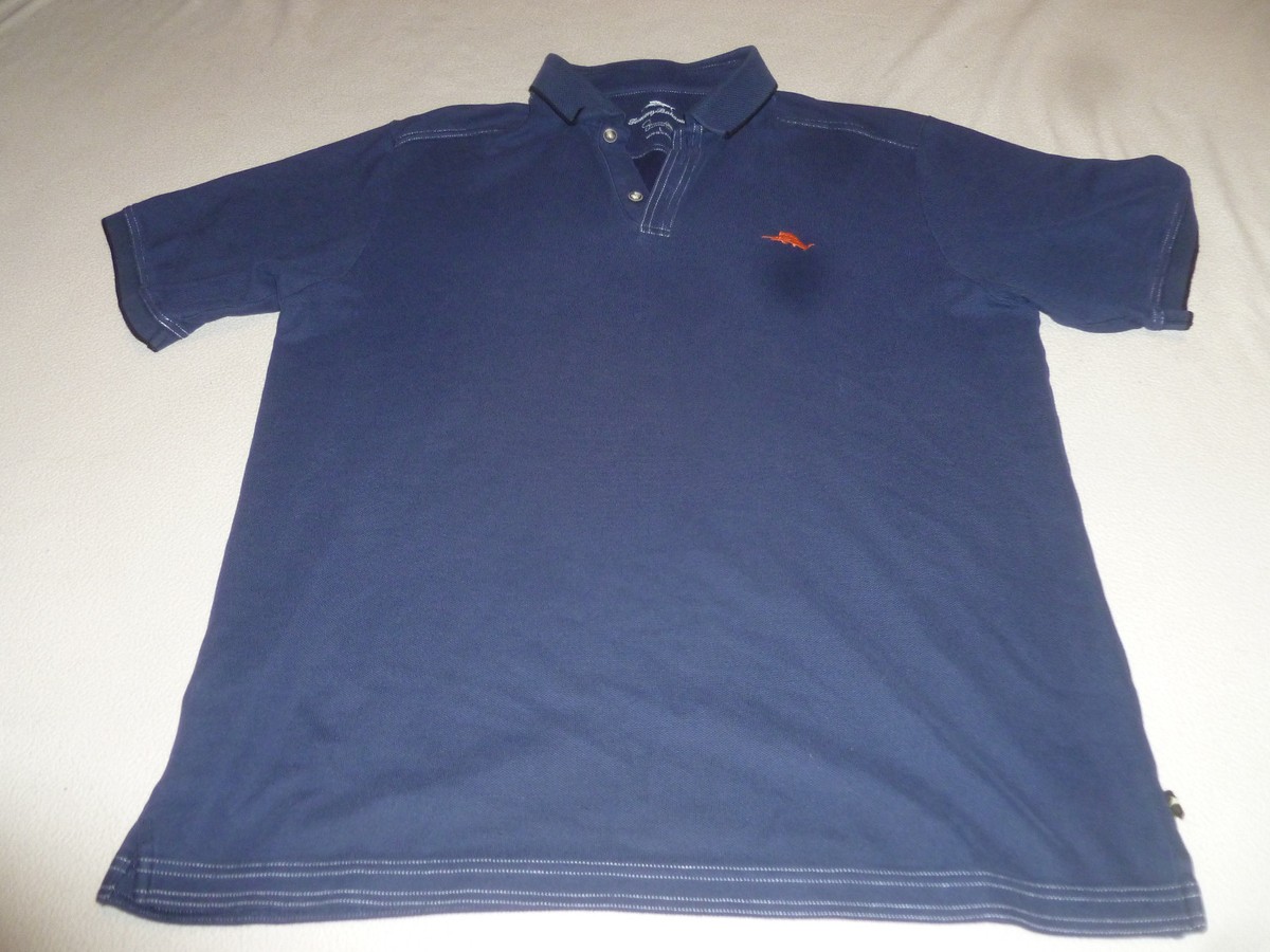 TOMMY BAHAMA SUPIMA POLO GOLF SHIRT L MARLIN FISH LOGO NAVY BLUE EMFIELDER  MEN