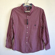 Chaps Dress Shirt Men's L Burgundy Red Striped Stripes Long Sleeve Pocket New