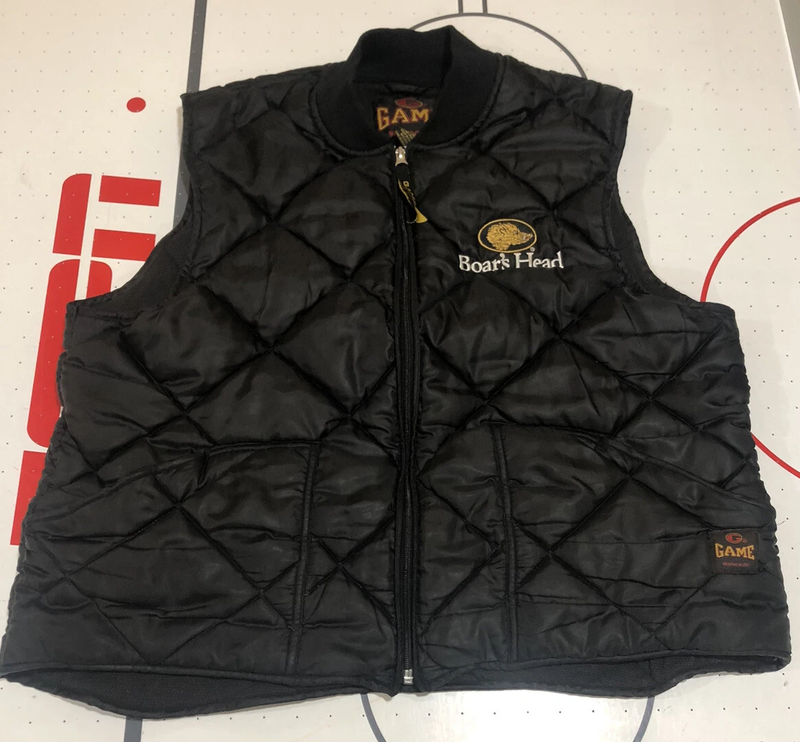 Rare Vintage Mens Black Zipper Vest Boars Head Brand size Large Nice!