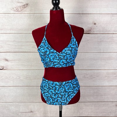Brittany Allen Blue Butterfly Rhinestone Women Three Piece Swimsuit Bikini Beach