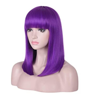 Short Purple Straight Wigs with Bangs Long Bob Shoulder Length Cosplay Party Wig