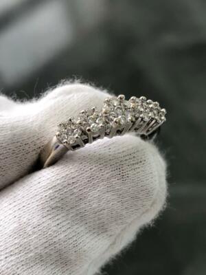 14k White Gold Genuine Diamond Round Cut Flower Design Stack Band Ring Size 7