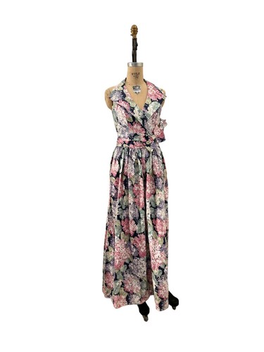 Vtg Floral Garden Dress Cold Sleeveless Maxi Dress Cottage Core Retro Sz 10 - Picture 2 of 9
