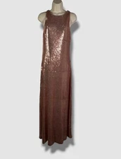$695 Halston Women's Pink Madden Metallic Sequin Back Twist Gown Dress Size 6