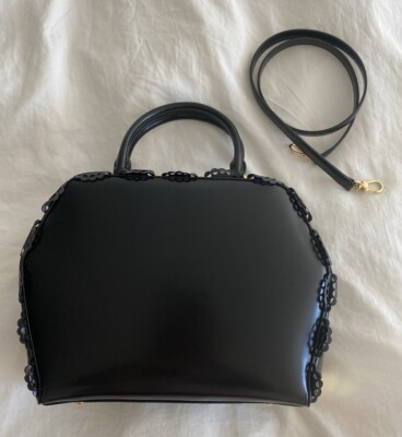 $2350 Simone Rocha Box Bag Tote Purse Bag Women Black Leather Frill Scallop Lace