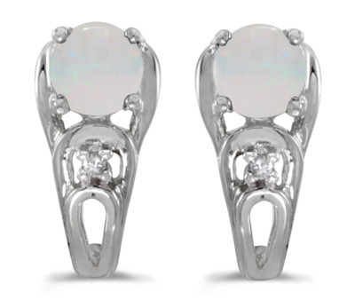 Ohrringe 10 Karat Weißgold rund Opal und Diamant