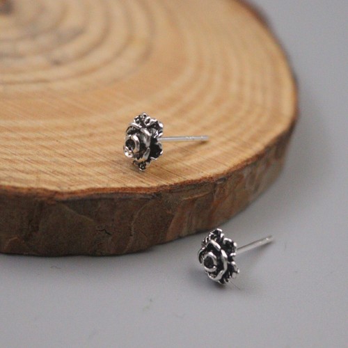 Lovers Real Sterling 925 Silver Earring Stud Rose Flower Vintage Silver Earrings - Picture 3 of 4