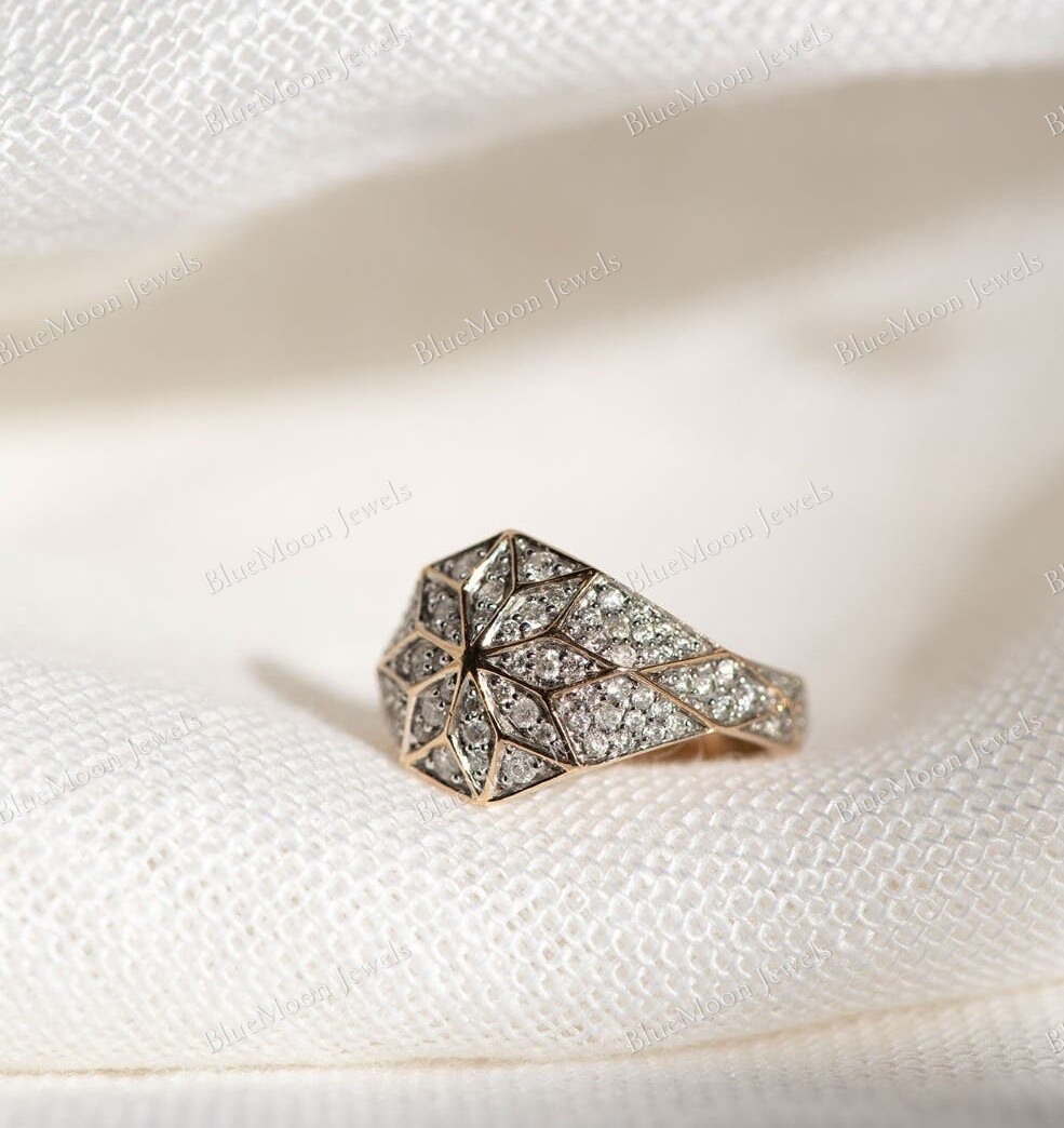 One of a Kind Venus Star White CZ Diamond Solid Gold Ring