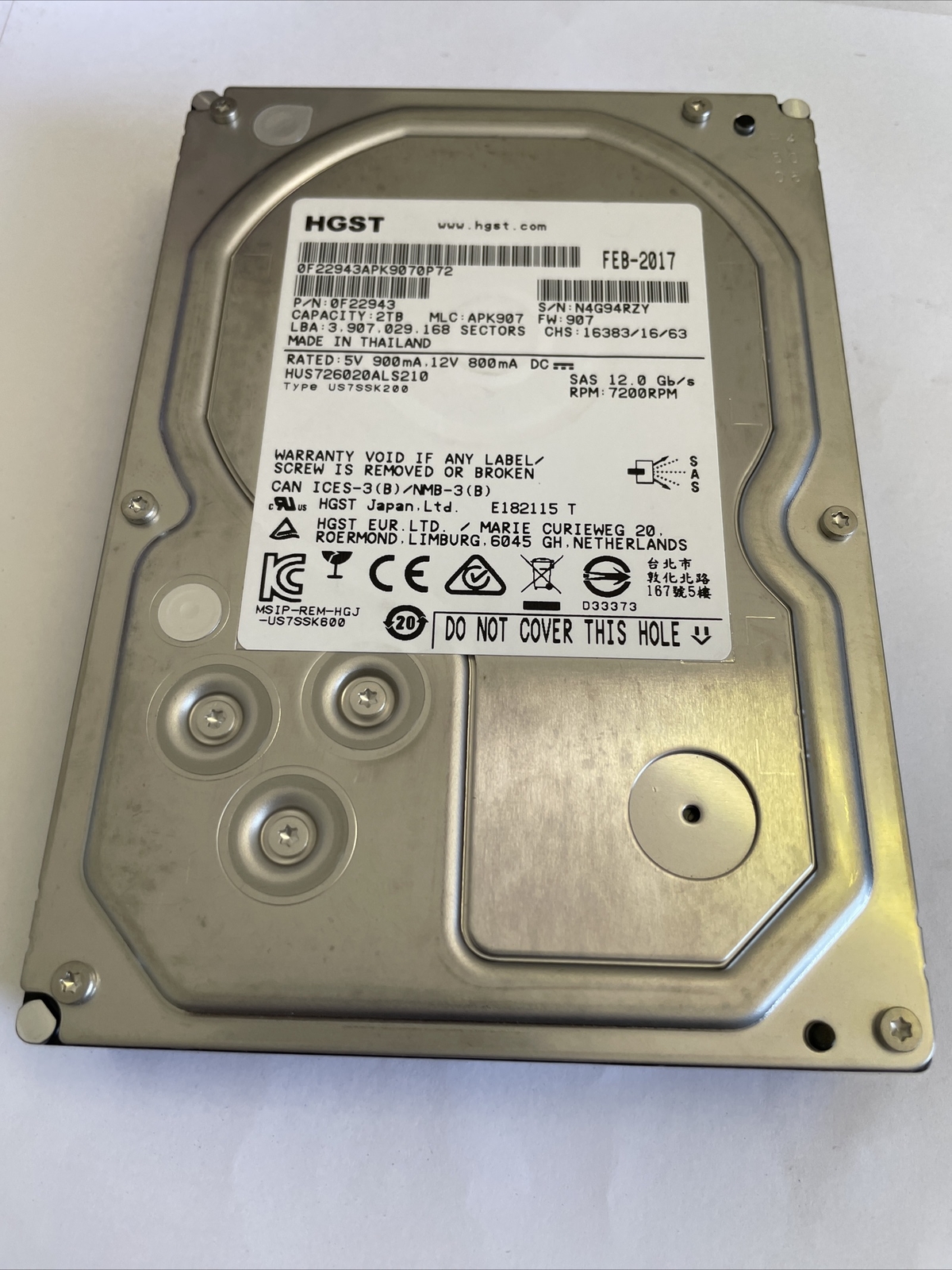 HGST HUS726020ALS210 0F22943 2TB SAS 3.5 V5 7200RPM SAS 12Gb/s 128MB ...