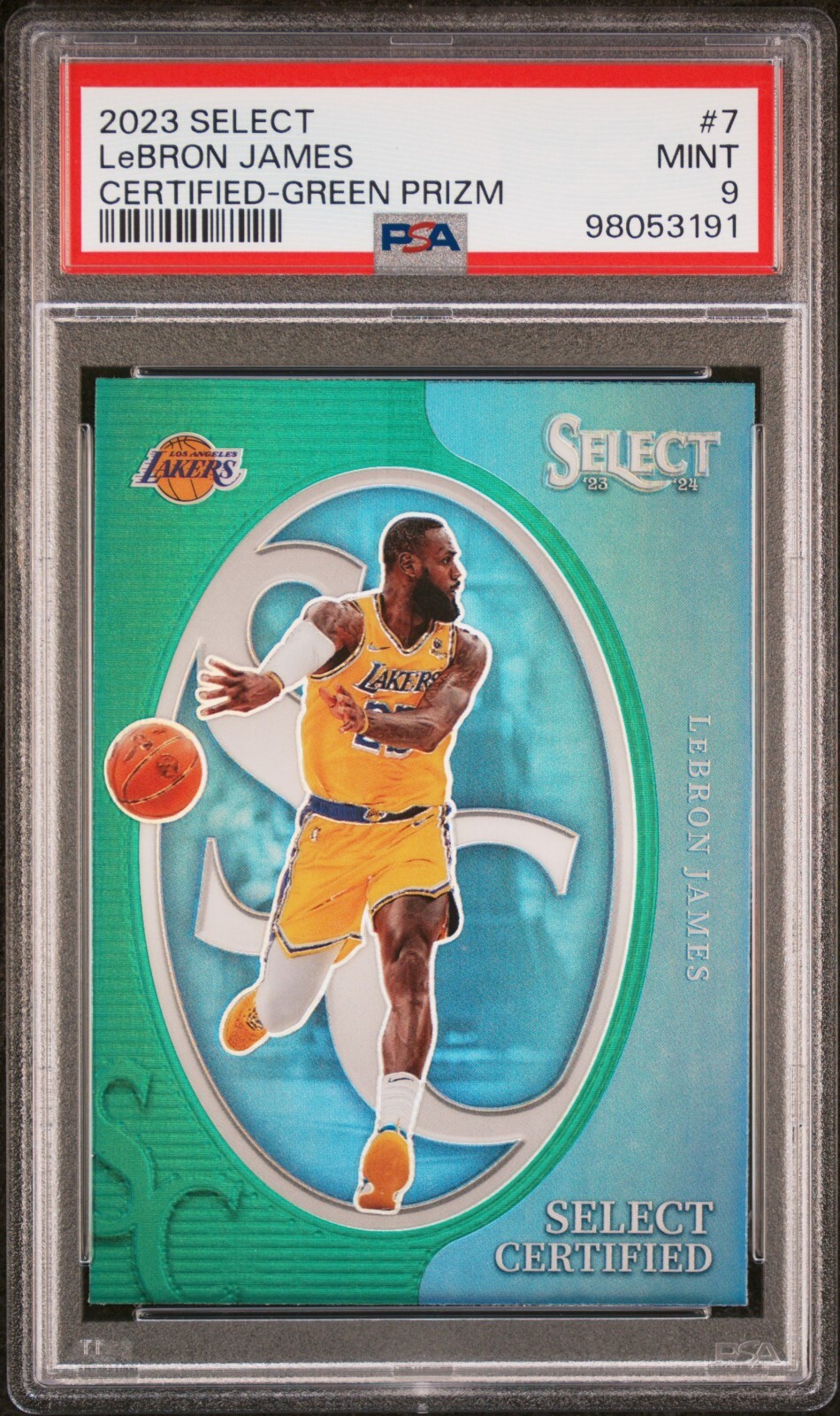 2023 Panini Select Certified Green Prizm #7 LeBron James LA Lakers NBA PSA 9