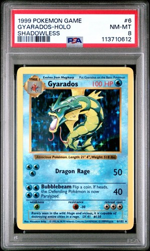 Gyarados PSA 8 Shadowless Holo Base Set #6/102 Pokemon 1999