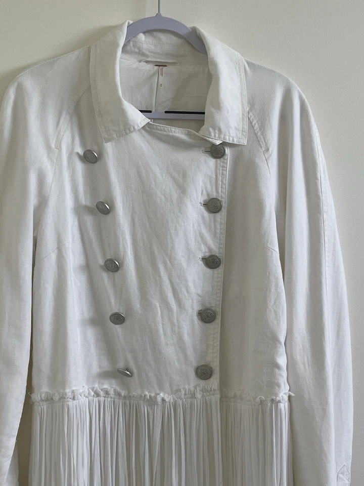 Free People Jacket Double Breasted White Linen Size M - image 2 of 4