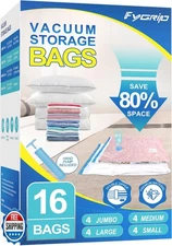 Fygrip 16 Pack Vacuum Storage Bags with Hand Pump, 4 Jumbo + 4 La