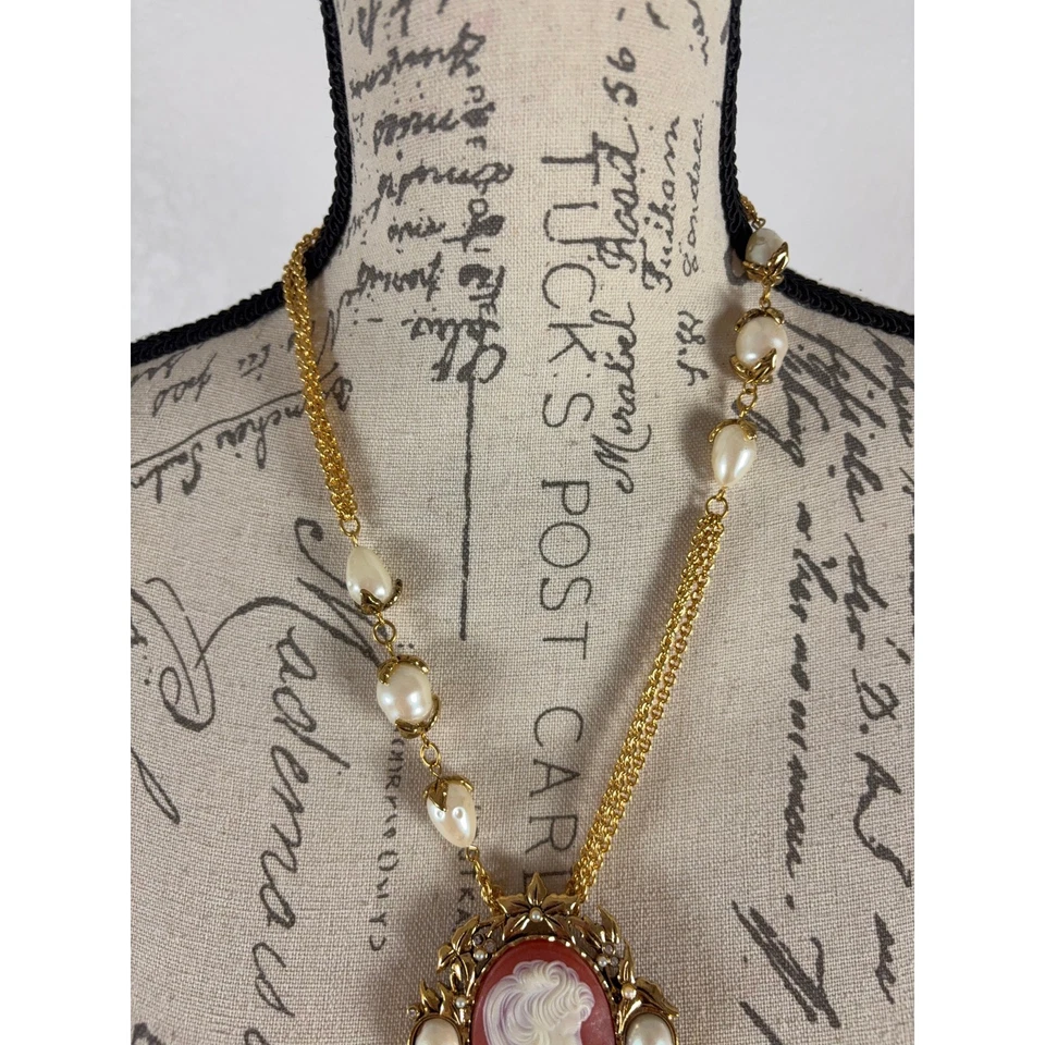 KJL For Avon Signed Cameo Necklace Earring Set Vintage Old Hollywood Statement - Image 4 of 4