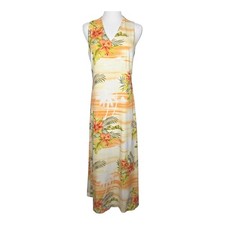Tommy Bahama Vintage Orange Silk Tropical Floral Palm Tree Sunset Maxi Dress 4