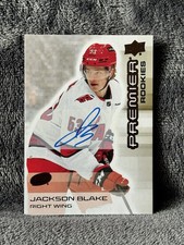 JACKSON BLAKE 💥 RC #150 -- 2024-25 UD Premier Rookie AUTO - Carolina Hurricanes