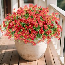 16 Bundles Artificial Pansy Flowers Red UV Resistant Outdoor Faux Silk New
