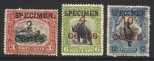 North Borneo 1916 2c on 3c-10c on 12c Specimens SG186s-188s Mint Cat &pound;120