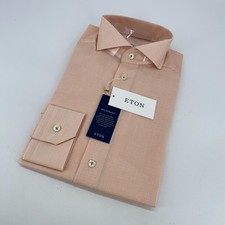 Eton Dress Shirt Mens S 15 - 38 Orange White Striped Signature Twill Slim Fit