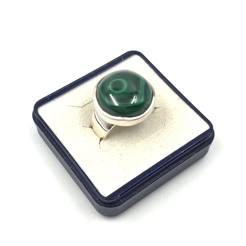 Anello argento 925 malachite verde vintage dichiarazione gioielli donna... - Immagine 4 di 4