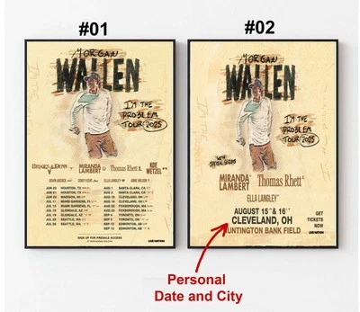 Morgan Wallen I’m The Problem Tour 2025 Poster, Custom Date and City tour