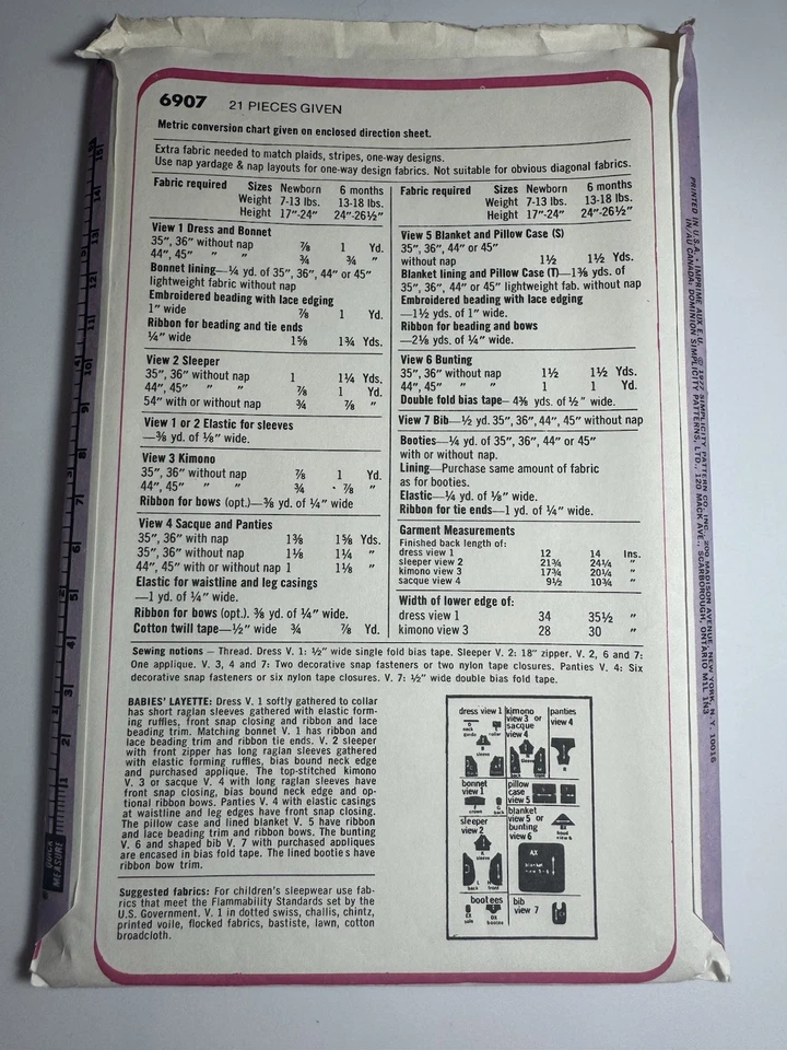 VTG 77 Simplicity 6907 INFANT Dress Bonnet Sleeper Kimono Booties Bunting SZ 6m - Image 4 of 4