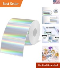 3x2 Inch Holographic Thermal Labels, Silver Thermal Sticker Labels, Rainbow G...