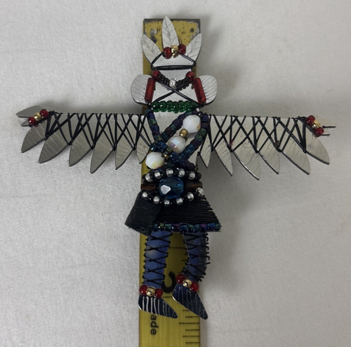 Vintage Signed Liztech Brooch 90 Eagle Dancer Pin Mirror Wire Wrap Kachina - Afbeelding 5 van 6