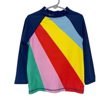 Mini Boden Rainbow Stripe Long Sleeve Rash Guard Swim Shirt Size 7-8Y