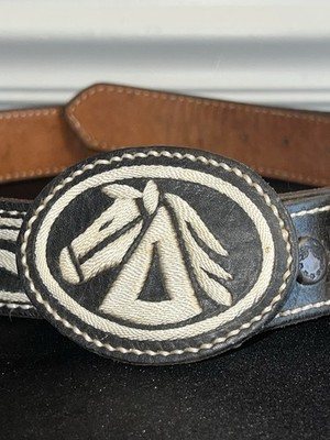 Adult Men s Black Leather Charro / Vaquero Western Belt   49  Long
