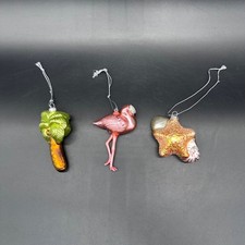 Glass Christmas Ornaments Palm Tree Flamingo Starfish Retro Beachy Nautical READ